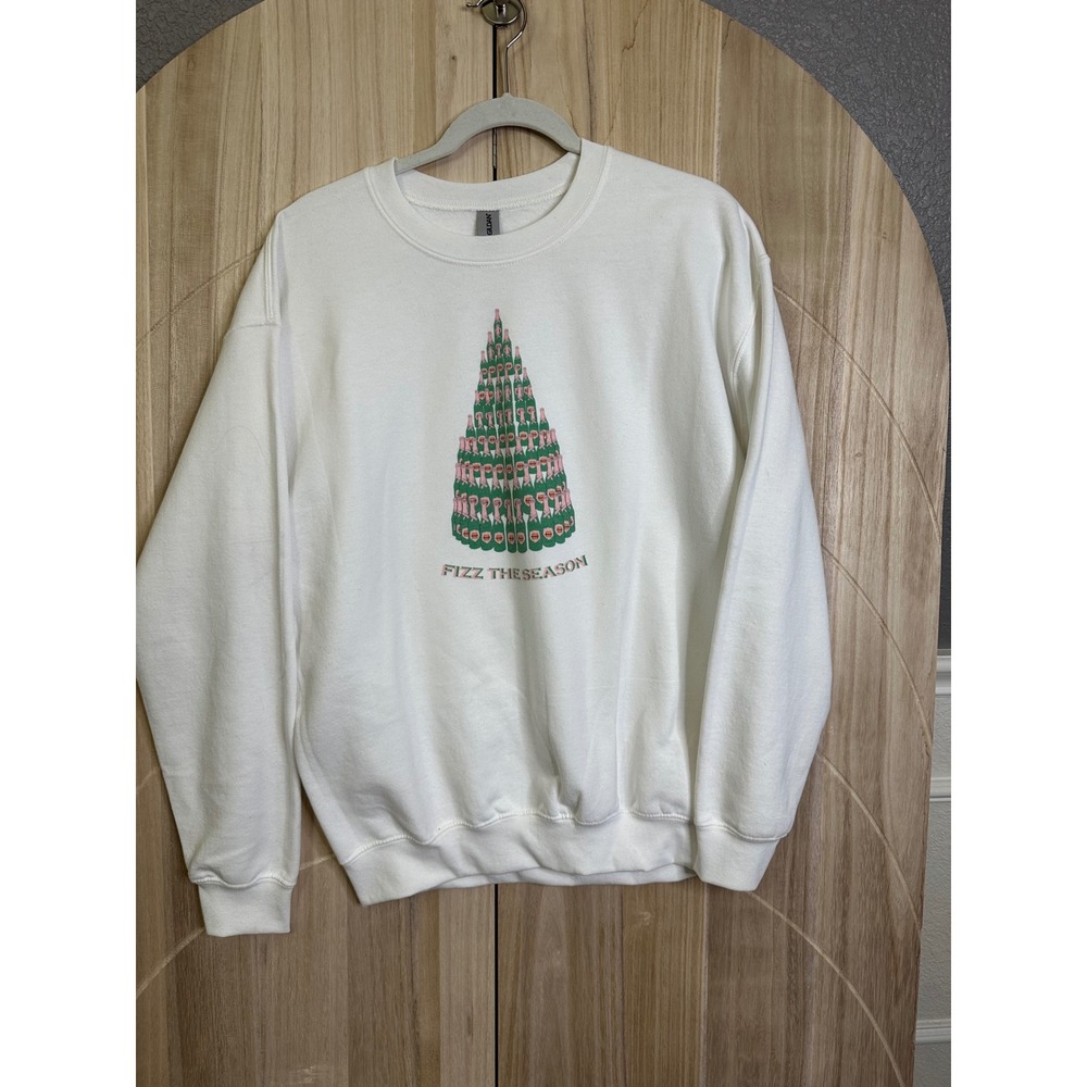 White Crewneck Sweatshirt Fizz The Season Champagne Bottle Christmas Tree - Picture 2 of 7